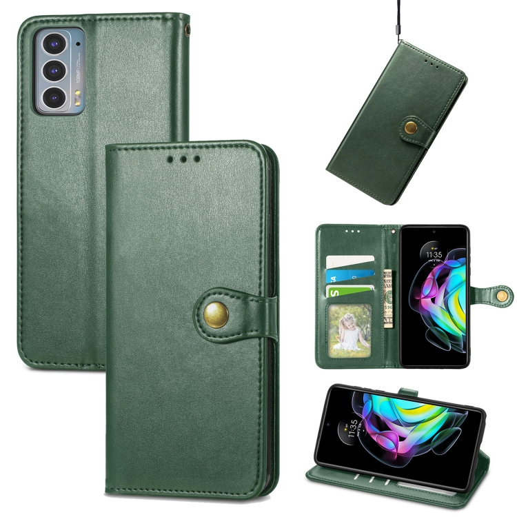

For Motorola Edge 20 Solid Color Leather Buckle Phone Case with Lanyard & Photo Frame & Card Slot & Wallet & Stand Function(Green)