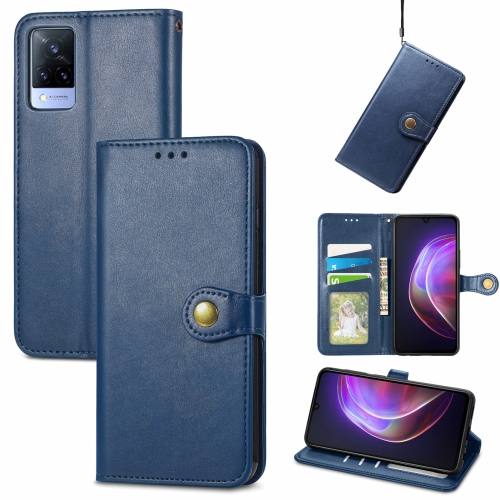 

For vivo V21 5G Solid Color Leather Buckle Phone Case with Lanyard & Photo Frame & Card Slot & Wallet & Stand Function(Blue)