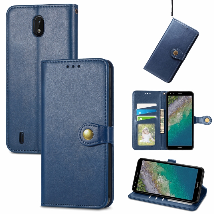 

For Nokia C01 Plus Solid Color Leather Buckle Phone Case with Lanyard & Photo Frame & Card Slot & Wallet & Stand Function(Blue)