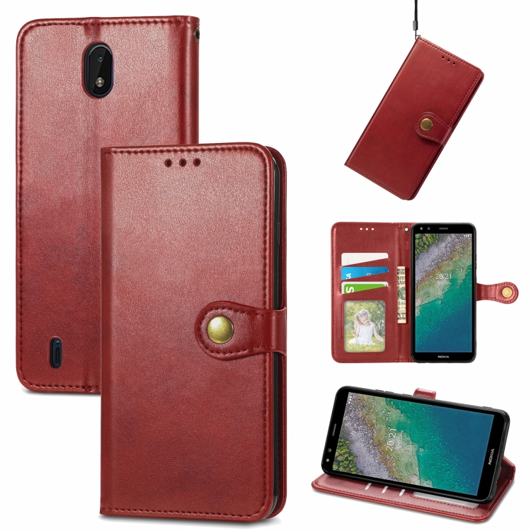 

For Nokia C01 Plus Solid Color Leather Buckle Phone Case with Lanyard & Photo Frame & Card Slot & Wallet & Stand Function(Red)