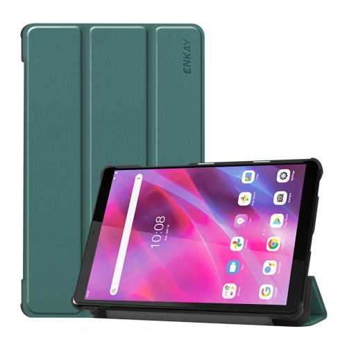 

For Lenovo Tab M8 1/2/3 ENKAY Custer Texture Horizontal Flip PU+PC Leather Case with Three-folding Holder(Dark Green)