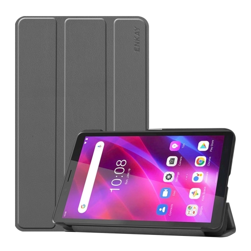 

For Lenovo Tab M7 1/2/3 ENKAY Custer Texture Horizontal Flip PU+PC Leather Case with Three-folding Holder(Grey)