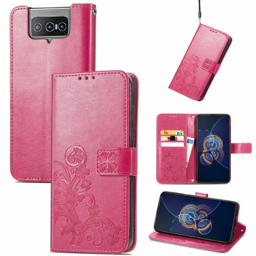 

For Asus Zenfone 8 Flip Four-leaf Clasp Embossed Buckle Mobile Phone Protection Leather Case with Lanyard & Card Slot & Wallet & Bracket Function(Magenta)