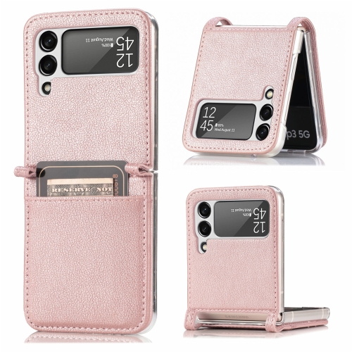

For Samsung Galaxy Z Flip3 5G Litchi Pattern Folding Leather Shockproof Card All-inclusive Case(Pink)