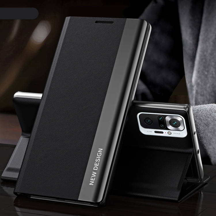 

For Xiaomi Redmi Note 10 Pro / Note 10 Pro Max Side Electroplated Magnetic Ultra-Thin Horizontal Flip Leather Case with Holder(Black)