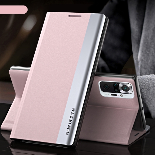 

For Xiaomi Redmi Note10 4G / Note 10S Side Electroplated Magnetic Ultra-Thin Horizontal Flip Leather Case with Holder(Pink)