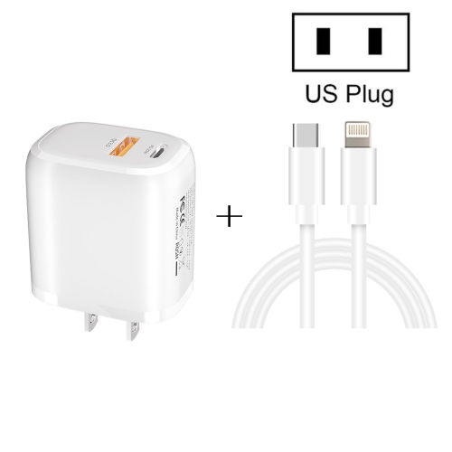 

CS-20W Mini Portable PD3.0 + QC3.0 Dual Ports Fast Charger with 3A Type-C to 8 Pin Data Cable(US Plug)