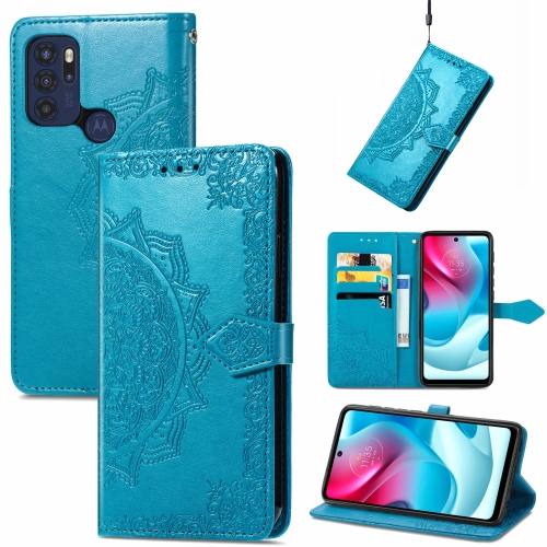 

For Motorola Moto G60S Mandala Embossing Pattern Horizontal Flip Leather Case with Holder & Card Slots & Wallet & Lanyard(Blue)