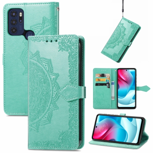 

For Motorola Moto G60S Mandala Embossing Pattern Horizontal Flip Leather Case with Holder & Card Slots & Wallet & Lanyard(Green)