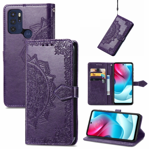 

For Motorola Moto G60S Mandala Embossing Pattern Horizontal Flip Leather Case with Holder & Card Slots & Wallet & Lanyard(Purple)