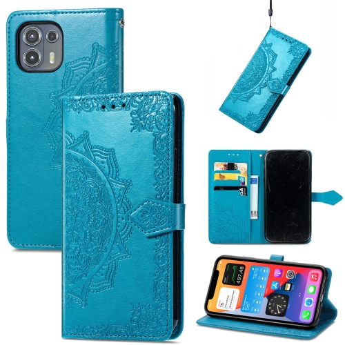 

For Motorola Edge 20 Lite Mandala Embossing Pattern Horizontal Flip Leather Case with Holder & Card Slots & Wallet & Lanyard(Blue)