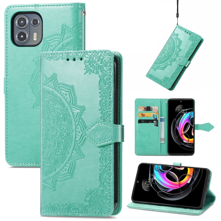 

For Motorola Edge 20 Lite Mandala Embossing Pattern Horizontal Flip Leather Case with Holder & Card Slots & Wallet & Lanyard(Green)