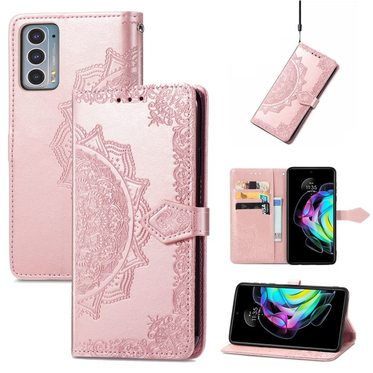 

For Motorola Edge 20 Mandala Embossing Pattern Horizontal Flip Leather Case with Holder & Card Slots & Wallet & Lanyard(Rose Gold)