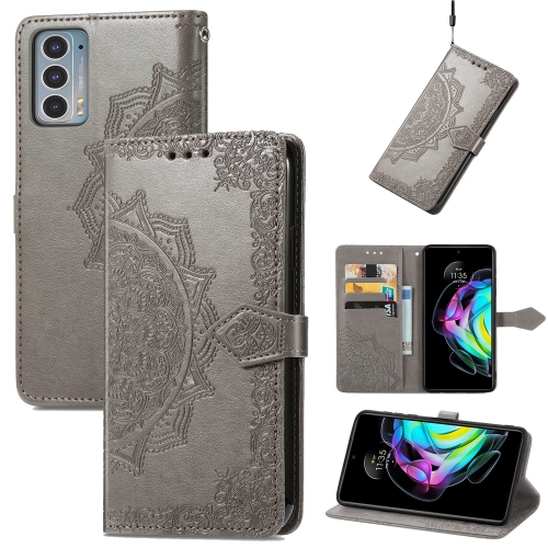 

For Motorola Edge 20 Mandala Embossing Pattern Horizontal Flip Leather Case with Holder & Card Slots & Wallet & Lanyard(Grey)