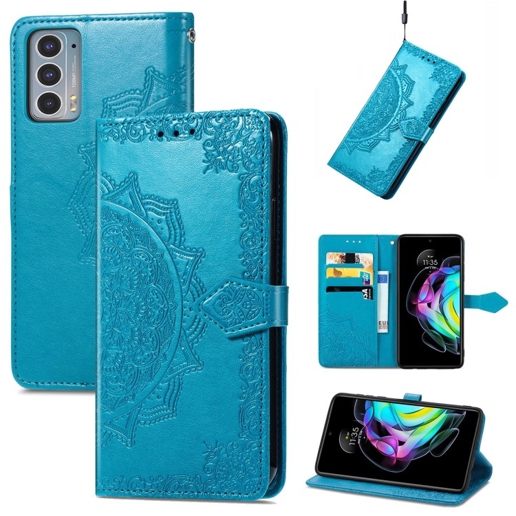 

For Motorola Edge 20 Mandala Embossing Pattern Horizontal Flip Leather Case with Holder & Card Slots & Wallet & Lanyard(Blue)