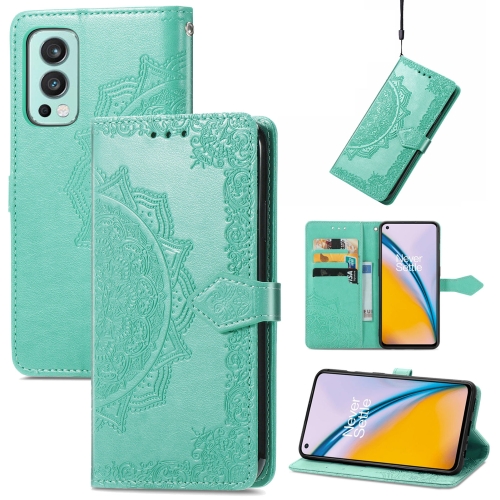 

For OnePlus Nord 2 5G Mandala Embossing Pattern Horizontal Flip Leather Case with Holder & Card Slots & Wallet & Lanyard(Green)