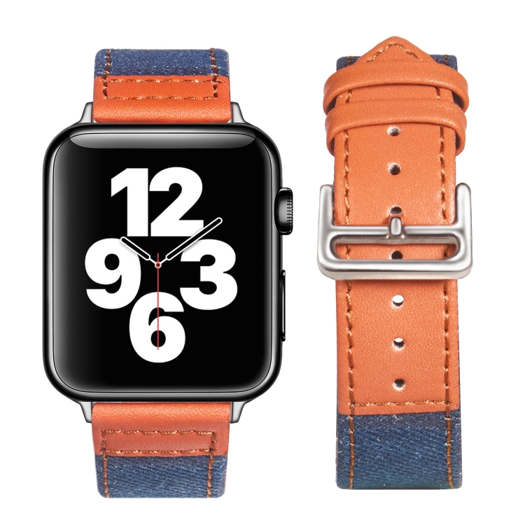 

Silver Buckle Leather Strap For Apple Watch Series 7 45mm / 6&SE&5&4 44mm / 3&2&1 42mm(Blue+Brown)