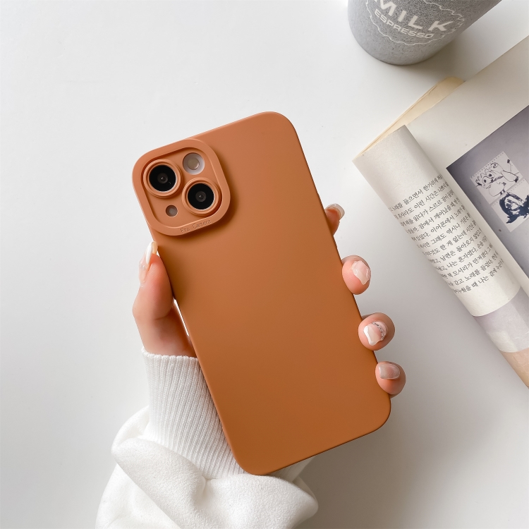 

For iPhone 13 Pro Max Straight Side Liquid Silicone Phone Case (Brown)