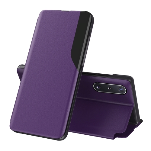 

For Samsung Galaxy A03s 164mm Side Display Shockproof Horizontal Flip Leather Case with Holder(Purple)