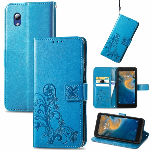 

For ZTE Blade A31 Lite Four-leaf Clasp Embossed Leather Case with Lanyard & Card Slot & Wallet & Holder(Blue)