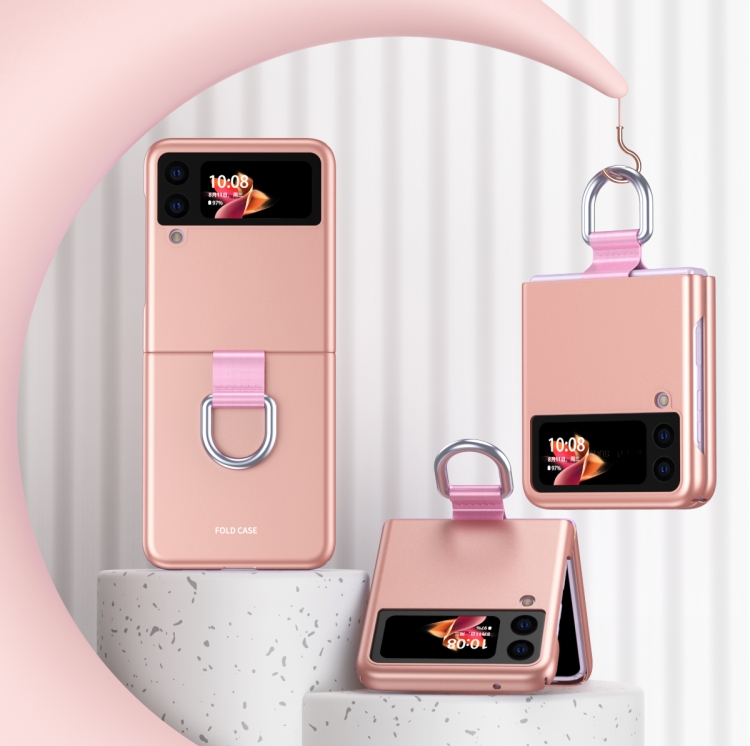 

For Samsung Galaxy Z Flip3 5G Skin Feel Folding Phone Case with Drawstring Key Chain(Rose Gold)