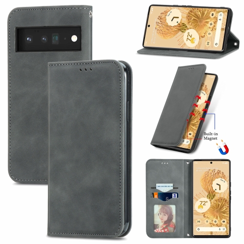 

For Google Pixel 6 Retro Skin Feel Business Magnetic Horizontal Flip Leather Case With Holder & Card Slots & Wallet & Photo Frame(Grey)