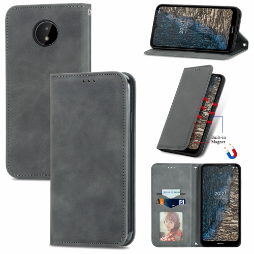 

For Nokia C20 Retro Skin Feel Business Magnetic Horizontal Flip Leather Case With Holder & Card Slots & Wallet & Photo Frame(Grey)