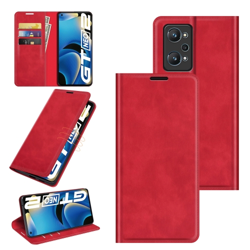 

For OPPO Realme GT Neo2 Retro-skin Business Magnetic Suction Leather Case with Holder & Card Slots & Wallet(Red)