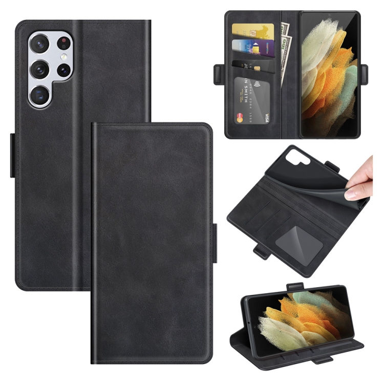 

For Samsung Galaxy S22 Ultra 5G Dual-side Magnetic Buckle Horizontal Flip Leather Case with Holder & Card Slots & Wallet(Black)