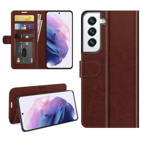 

For Samsung Galaxy S22+ 5G R64 Texture Single Horizontal Flip Protective Case with Holder & Card Slots & Wallet& Photo Frame(Brown)