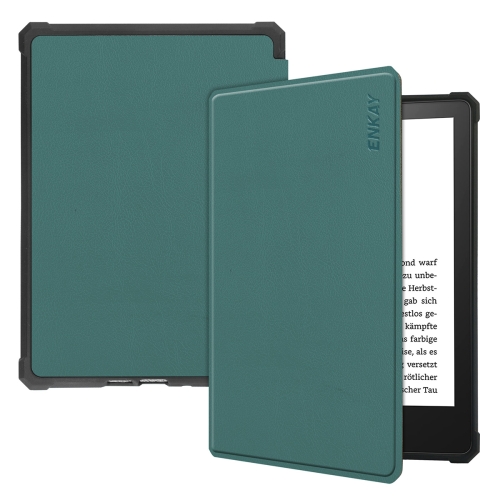 

For Amazon Kindle Paperwhite 5 2021 ENKAY Solid Color Caster Texture Horizontal Flip Leather Tablet Case with Sleep / Wake-up Function(Green)
