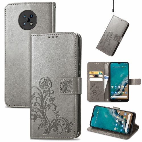 

For Nokia G50 Four-leaf Clasp Embossed Leather Case with Lanyard & Card Slots & Wallet & Holder(Gray)