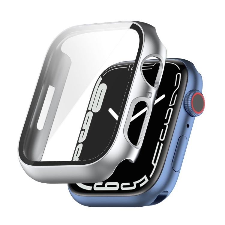 

Shockproof PC Protective Case with Tempered Glass Film For Apple Watch Series 7 45mm(Silver)