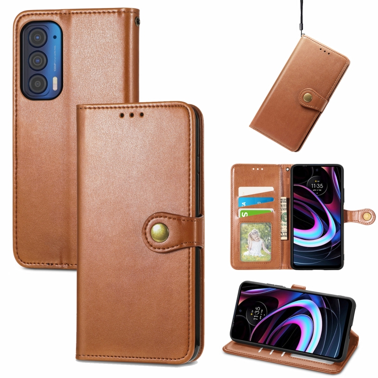 

For Motorola Moto Edge 2021 Solid Color Leather Buckle Phone Case(Brown)