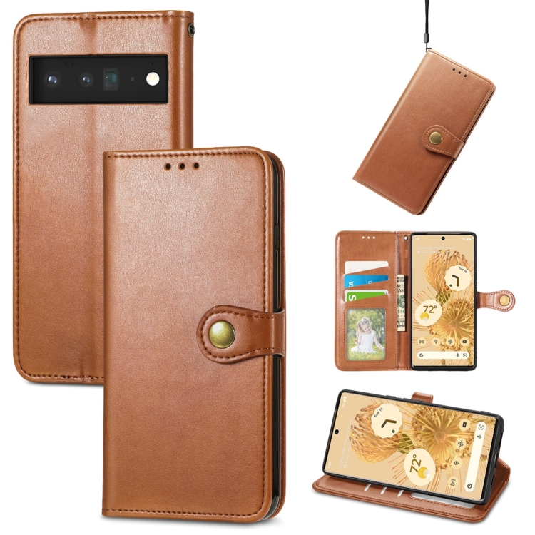 

For Google Pixel 6 Pro Solid Color Leather Buckle Phone Case(Brown)