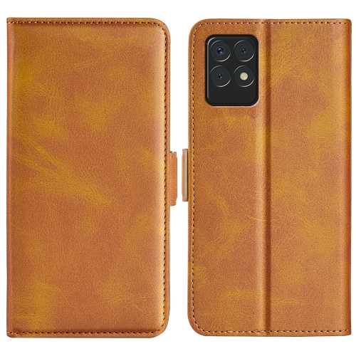 For OPPO Realme 8i Dual-side Magnetic Buckle Horizontal Flip Leather Case with Holder & Card Slots & Wallet(Yellow)