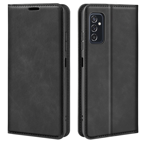 For Samsung Galaxy M52 5G Retro-skin Magnetic Suction Leather Case with Holder & Card Slots & Wallet(Black)