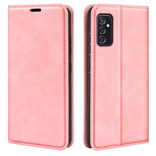 For Samsung Galaxy M52 5G Retro-skin Magnetic Suction Leather Case with Holder & Card Slots & Wallet(Pink)