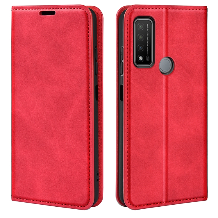 

For TCL 20 R 5G Retro-skin Business Magnetic Suction Phone Leather Case with Holder & Card Slots & Wallet(Red)