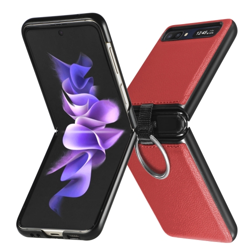 For Samsung Galaxy Z Flip Litchi Folding  Ring Buckle Phone Case(Red)