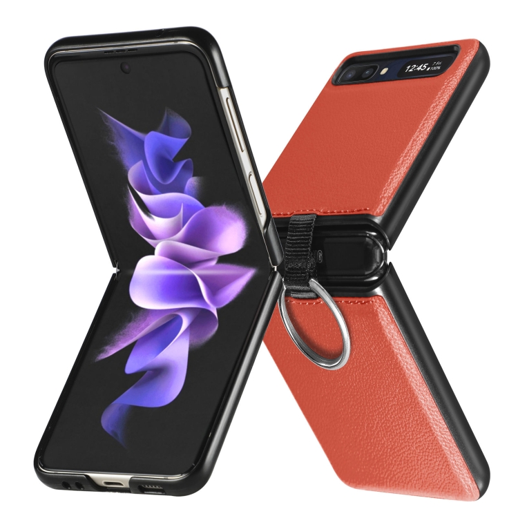 

For Samsung Galaxy Z Flip Litchi Folding Ring Buckle Phone Case(Orange)