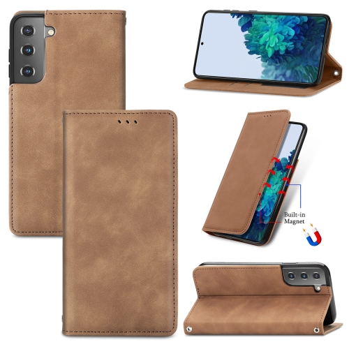 

For Samsung Galaxy S22 5G Retro Skin Feel Magnetic Horizontal Flip Leather Case with Holder & Card Slots & Wallet & Photo Frame(Brown)