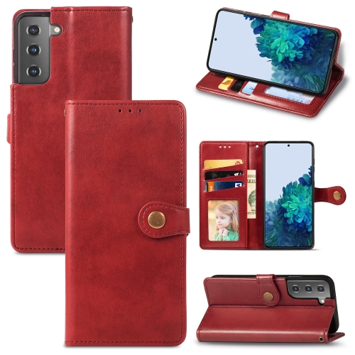 For Samsung Galaxy S22 5G Solid Color Leather Buckle Phone Case(Red)