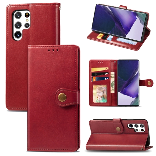 For Samsung Galaxy S22 Ultra 5G Solid Color Leather Buckle Phone Case(Red)