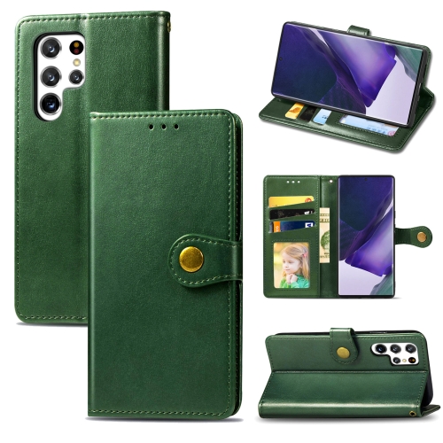 

For Samsung Galaxy S22 Ultra 5G Solid Color Leather Buckle Phone Case(Green)