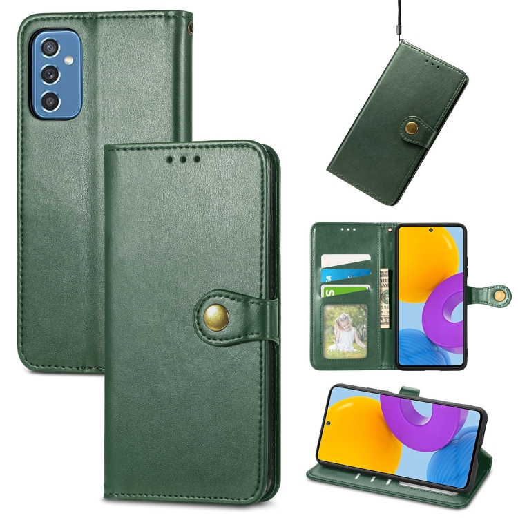 

For Samsung Galaxy M52 5G Solid Color Leather Buckle Phone Case(Green)