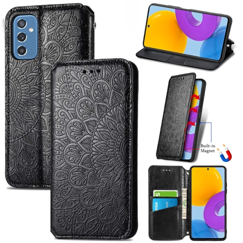 For Samsung Galaxy M52 5G Blooming Mandala Embossed Magnetic Horizontal Flip Leather Case with Holder & Card Slots & Wallet(Black)