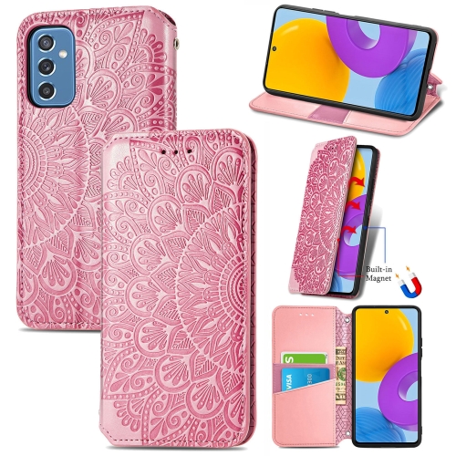 

For Samsung Galaxy M52 5G Blooming Mandala Embossed Magnetic Horizontal Flip Leather Case with Holder & Card Slots & Wallet(Pink)