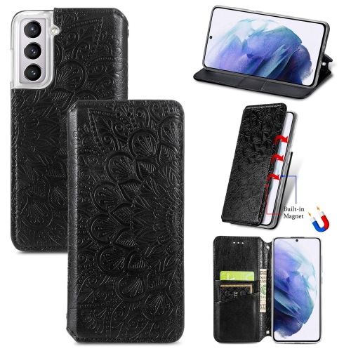 

For Samsung Galaxy S22 5G Blooming Mandala Embossed Magnetic Horizontal Flip Leather Case with Holder & Card Slots & Wallet(Black)