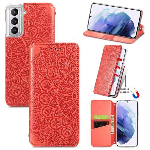 

For Samsung Galaxy S22 5G Blooming Mandala Embossed Magnetic Horizontal Flip Leather Case with Holder & Card Slots & Wallet(Red)